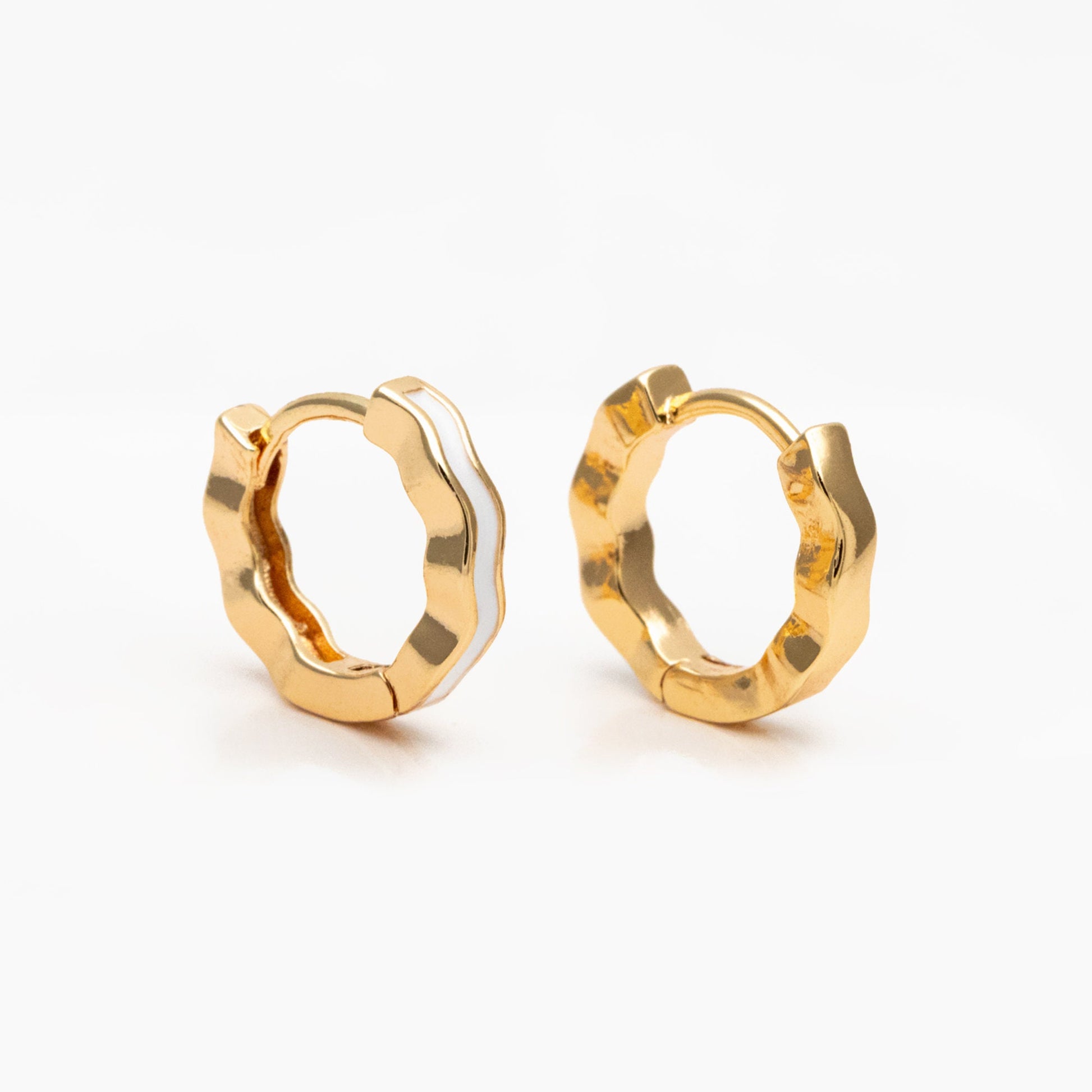 4pcs Gold Enamel Wave Hoop Earrings, 18K Gold plated Brass, Minimalist Huggie Earrings (GB-3717-A)
