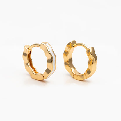 4pcs Gold Enamel Wave Hoop Earrings, 18K Gold plated Brass, Minimalist Huggie Earrings (GB-3717-A)