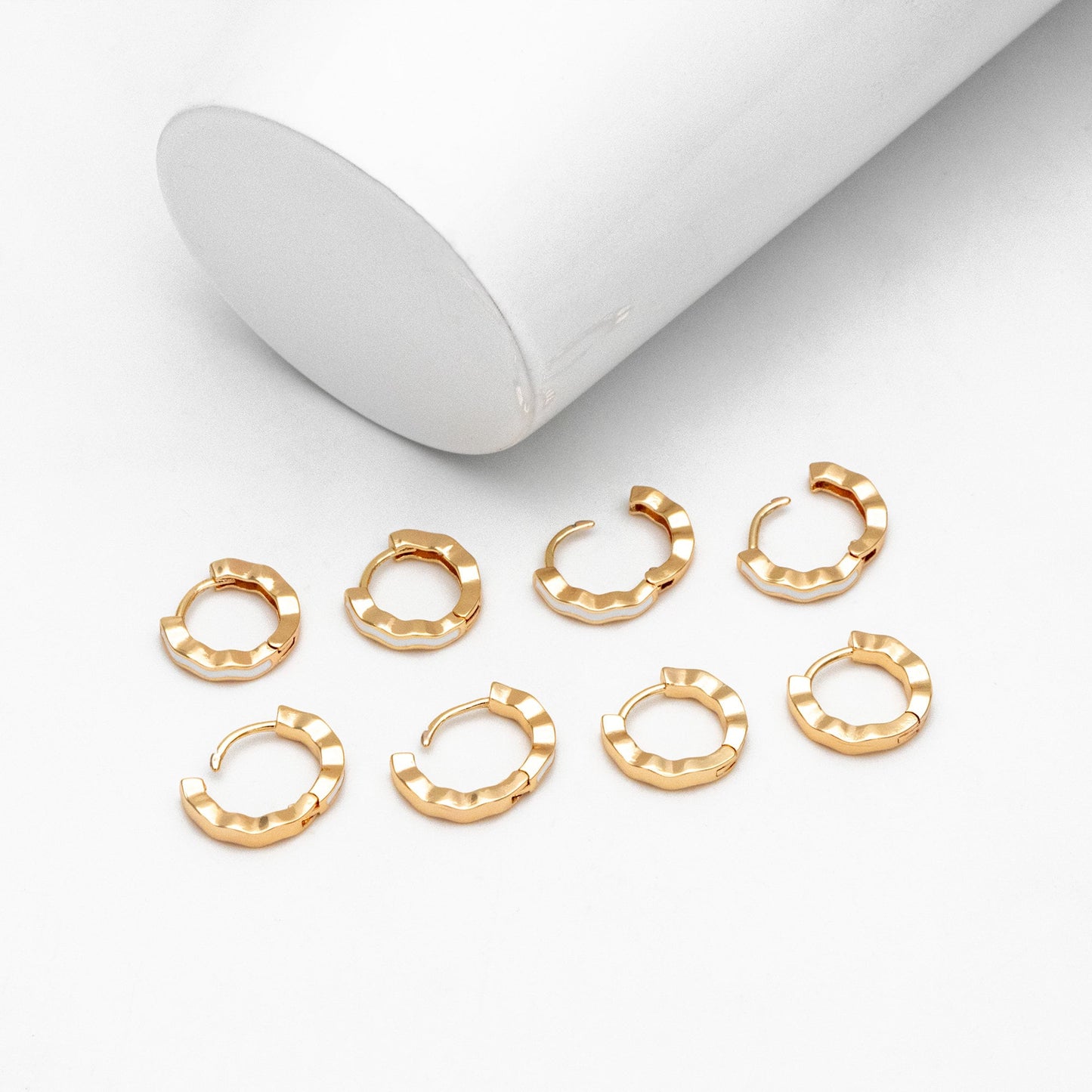 4pcs Gold Enamel Wave Hoop Earrings, 18K Gold plated Brass, Minimalist Huggie Earrings (GB-3717-A)