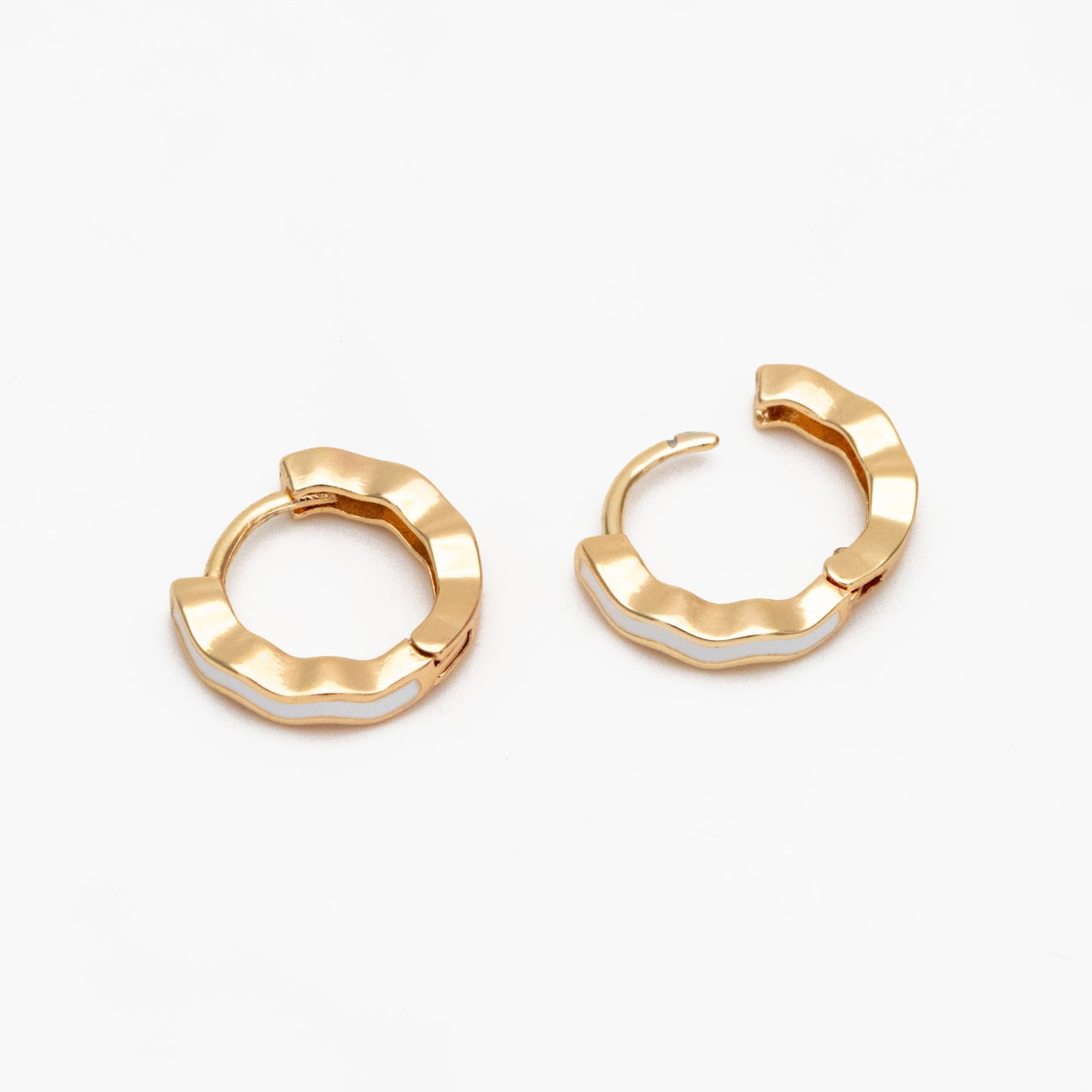 4pcs Gold Enamel Wave Hoop Earrings, 18K Gold plated Brass, Minimalist Huggie Earrings (GB-3717-A)