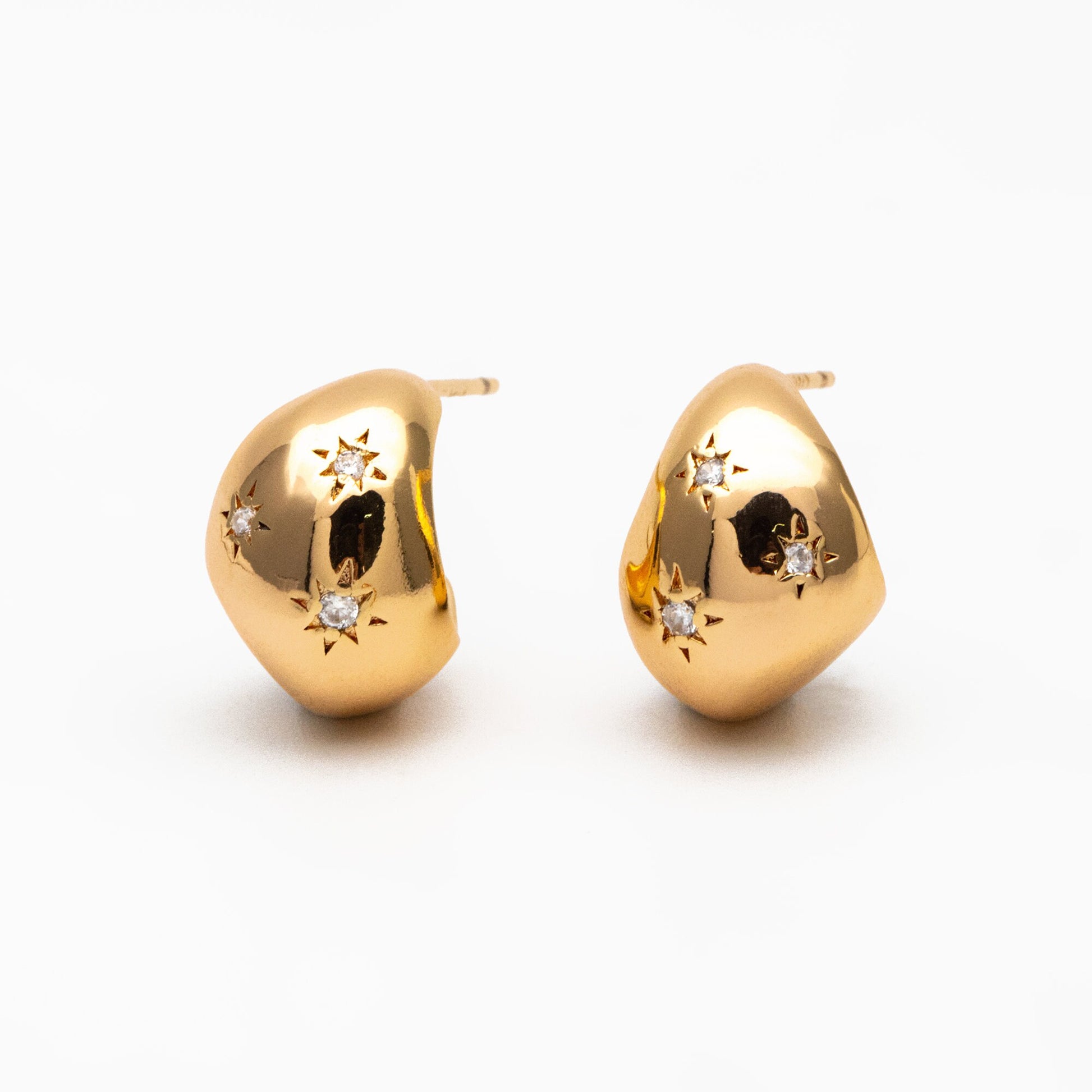 4pcs CZ Pave Gold Star Chunky Earrings, 18K Gold plated Brass, Hoop Stud Earrings (GB-4379)