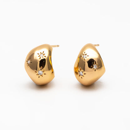 4pcs CZ Pave Gold Star Chunky Earrings, 18K Gold plated Brass, Hoop Stud Earrings (GB-4379)