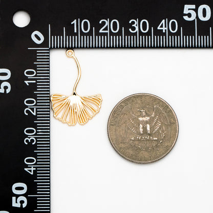 10pcs Gold Ginkgo Leaf Charm 26x17mm, Gold plated Brass, Hollow Leaf Pendant (GB-4425-A)