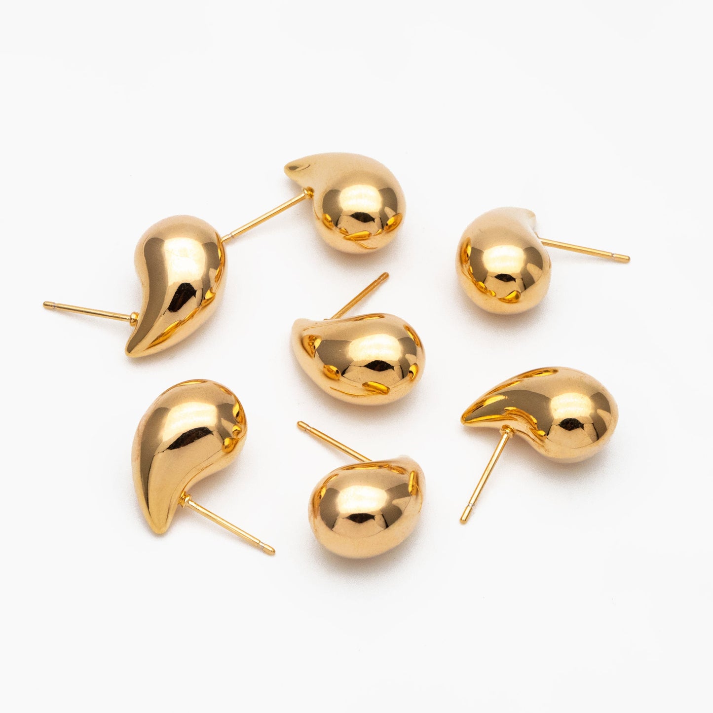 4pcs Chunky Teardrop Earrings, 18K Gold/ Rhodium Plated Brass, Water Drop Stud Earrings (GB-4381)