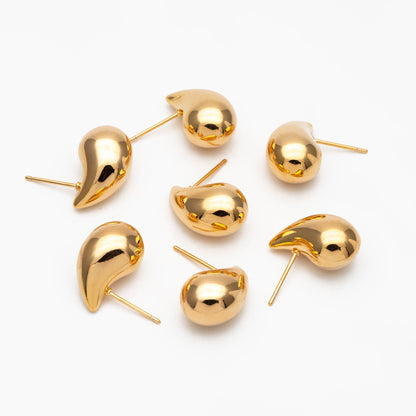 4pcs Chunky Teardrop Earrings, 18K Gold/ Rhodium Plated Brass, Water Drop Stud Earrings (GB-4381)