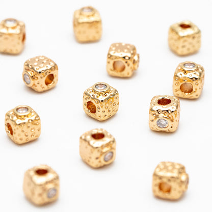 10pcs CZ pave Gold Cube/ Heart Beads 5mm, 18K Gold plated Brass Spacer Beads, Jewelry Making, Diy Material, Jewelry Supplies (GB-2956-A)