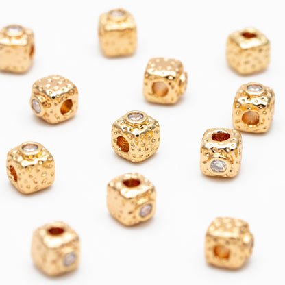10pcs CZ pave Gold Cube/ Heart Beads 5mm, 18K Gold plated Brass Spacer Beads, Jewelry Making, Diy Material, Jewelry Supplies (GB-2956-A)