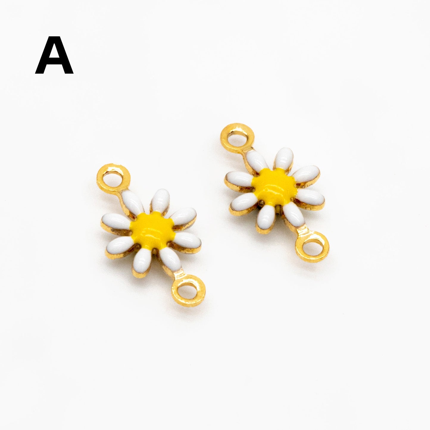 10pcs Gold Enamel Flower Charm Connectors 13x7.5mm, 18K Gold plated Brass, Floral Pendants with Loops (GB-4436)