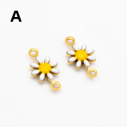 10pcs Gold Enamel Flower Charm Connectors 13x7.5mm, 18K Gold plated Brass, Floral Pendants with Loops (GB-4436)