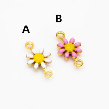 10pcs Gold Enamel Flower Charm Connectors 13x7.5mm, 18K Gold plated Brass, Floral Pendants with Loops (GB-4436)