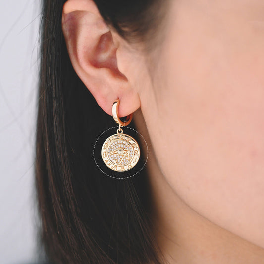 4pcs Micro Pave CZ Evil Eye Disc Pendant, Evil Eye Charms, Cubic Zirconia Pave Eye Pendants (GB-1527-A)