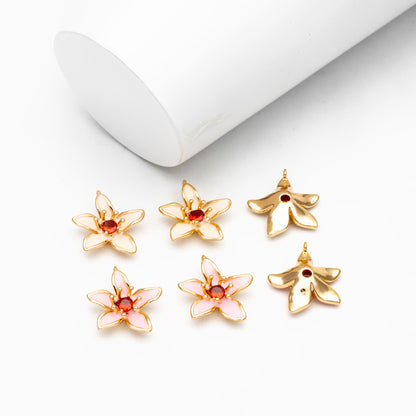 4pcs Gold Enamel Flower Charms, 18K Real Gold plated Brass, Floral Earring Pendants (GB-3950-C)