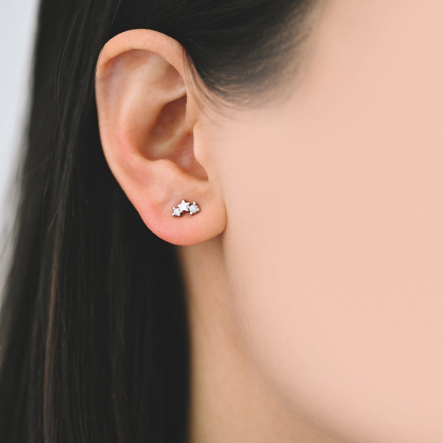 10pcs CZ Pave Gold/ Silver Tone Star Earrings, Gold/ Rhodium Plated Brass, Dainty Star Stud Earrings (GB-3041-I)