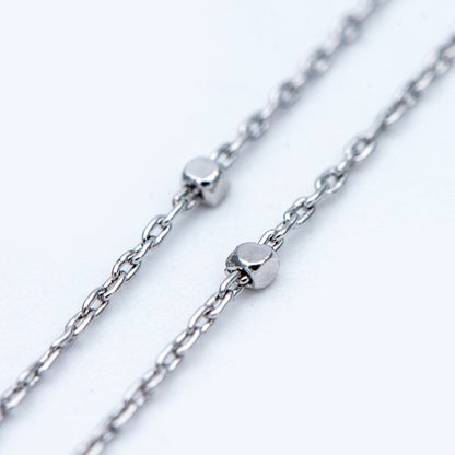 Gold/ Silver Tone Cube Beaded Chains, 0.8mm Cable Chain with 1.3mm Cube Beads, Thin Craft Jewelry Chain (#LK-196)/ 1 Meter=3.3 ft