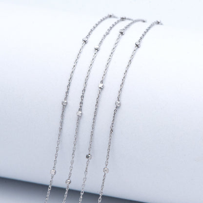 Gold/ Silver Tone Cube Beaded Chains, 0.8mm Cable Chain with 1.3mm Cube Beads, Thin Craft Jewelry Chain (#LK-196)/ 1 Meter=3.3 ft