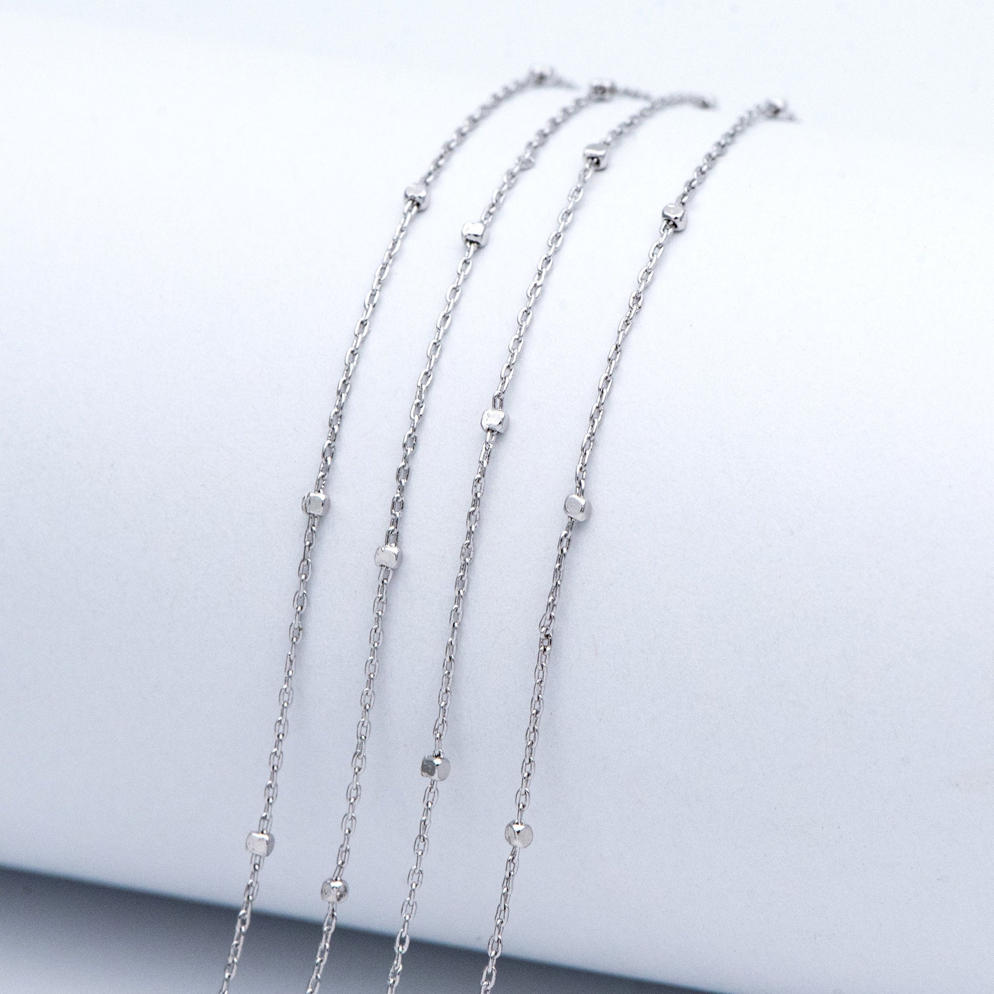 Gold/ Silver Tone Cube Beaded Chains, 0.8mm Cable Chain with 1.3mm Cube Beads, Thin Craft Jewelry Chain (#LK-196)/ 1 Meter=3.3 ft