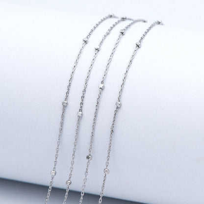 Gold/ Silver Tone Cube Beaded Chains, 0.8mm Cable Chain with 1.3mm Cube Beads, Thin Craft Jewelry Chain (#LK-196)/ 1 Meter=3.3 ft