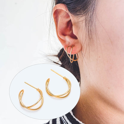 10pcs Geometric Circle Stud Earring, Gold/ Rhodium plated Brass Ear Wire Posts, Circle Size 16/24mm (GB-514)