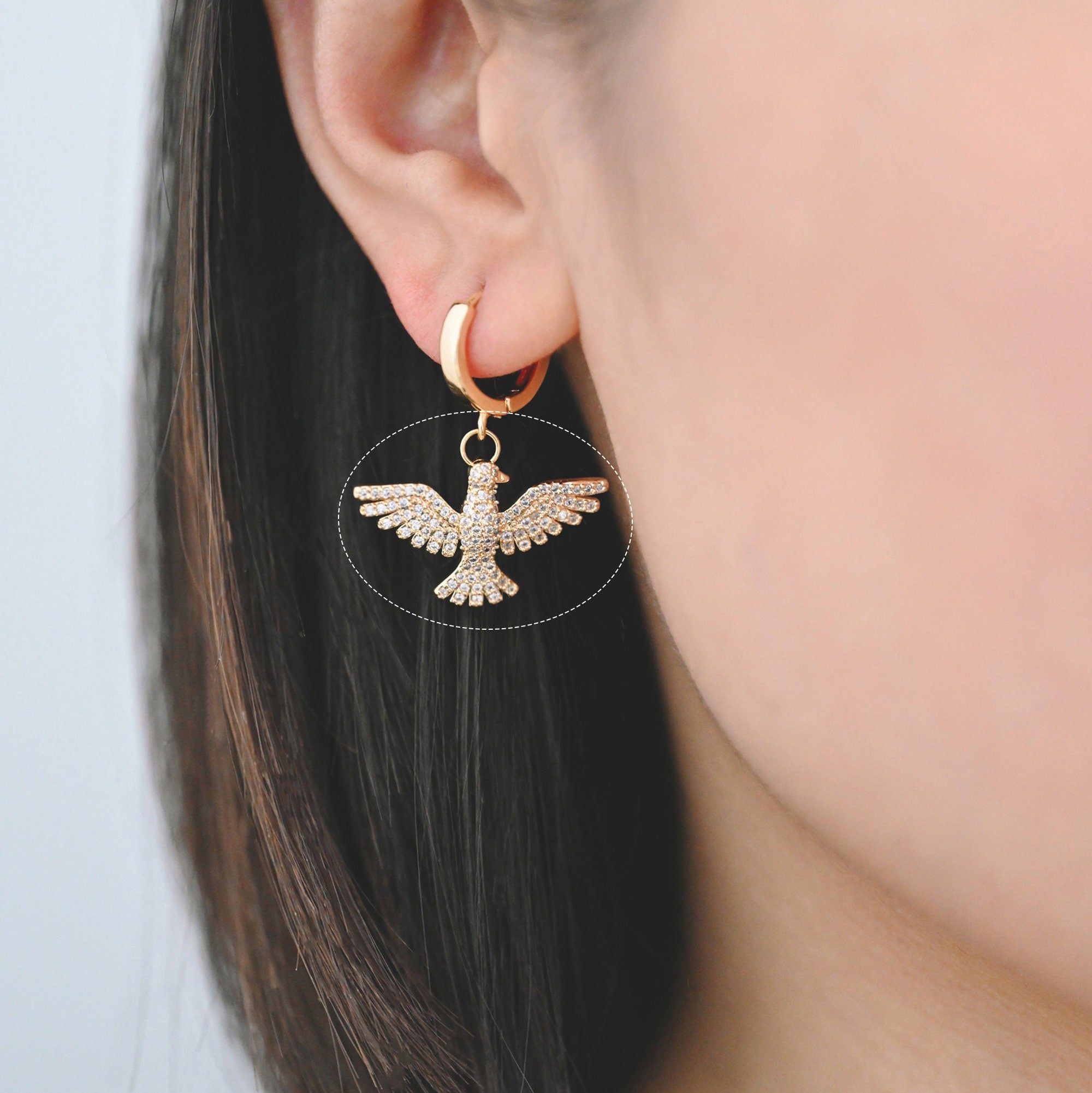 4pcs Gold Plated Eagle Charm: CZ Pave Bird Pendant (GB-1480-C)