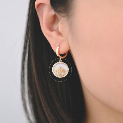 4pcs Shell Pave Gold Round Charms, CZ Paved Shell Disc Pendants(GB-2775)