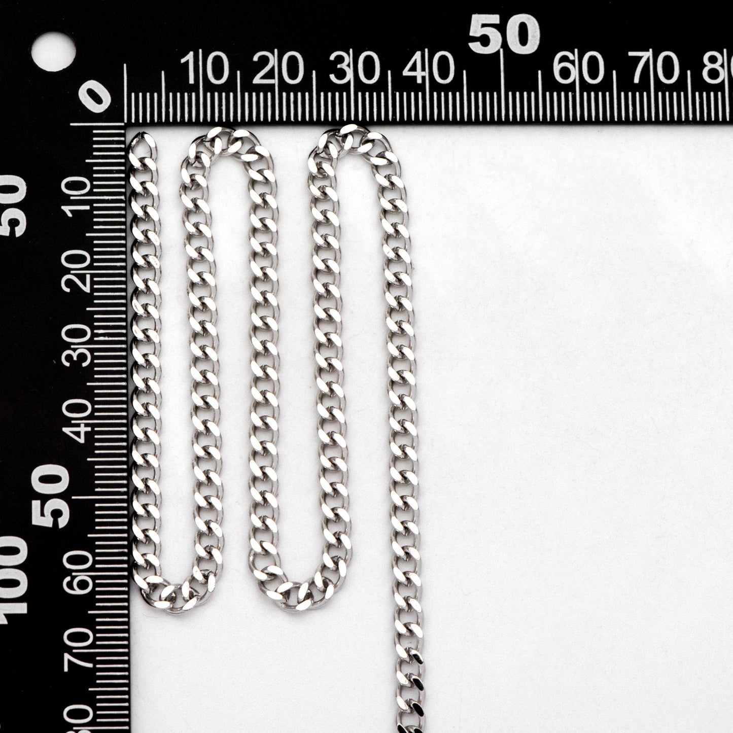 Gold/ Silver Tone Flat Curb Chain 4mm, 18K Gold/ Rhodium Plated Brass, Strong Curb Chain (#LK-429)/ 1 Meter=3.3 ft