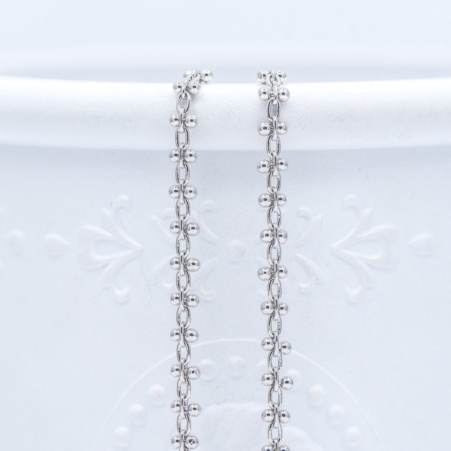 Gold/ Silver Tone Beaded Cable Chains 3.3mm, 18K Gold/ Rhodium plated Brass, Quality Specialty Chain Wholesale (#LK-237)/ 1 Meter=3.3 ft