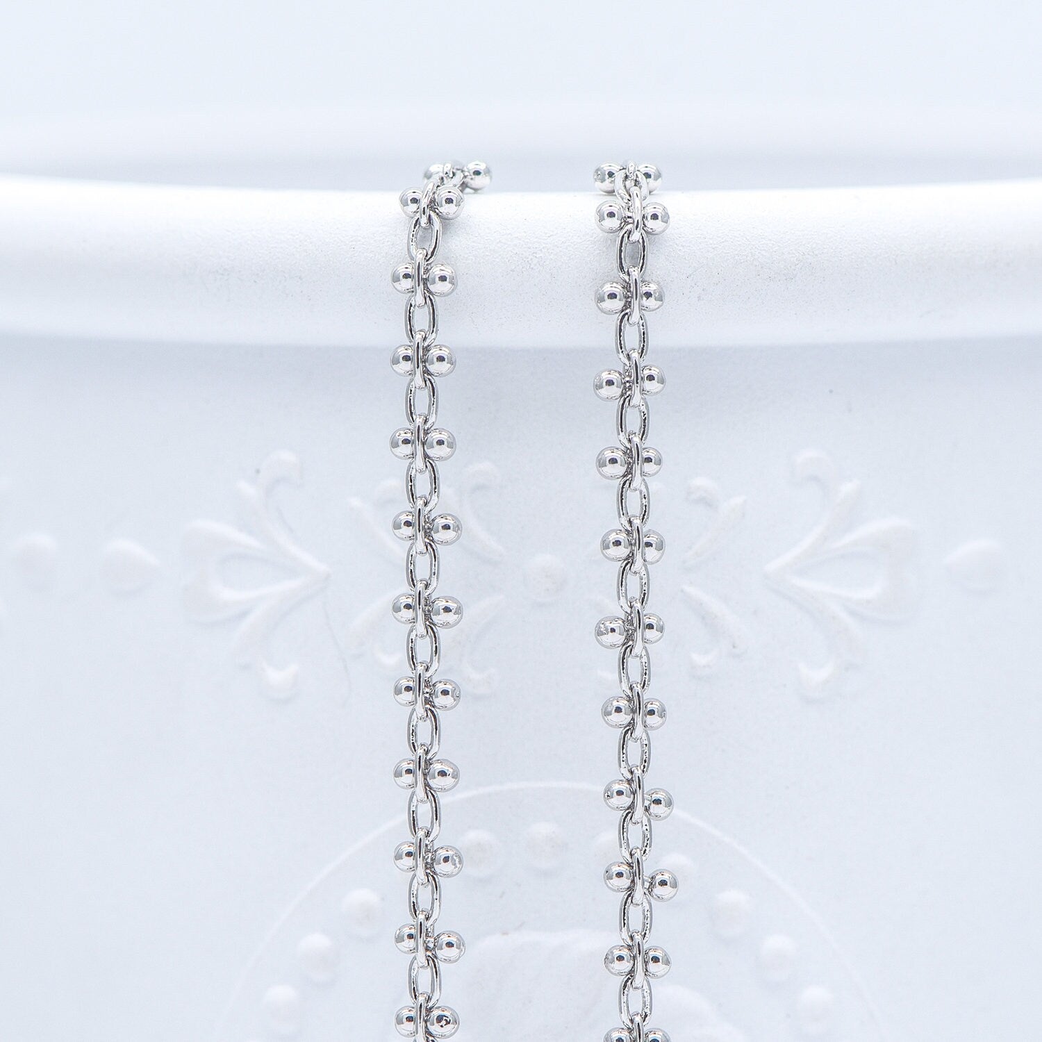 Gold/ Silver Tone Beaded Cable Chains 3.3mm, 18K Gold/ Rhodium plated Brass, Quality Specialty Chain Wholesale (#LK-237)/ 1 Meter=3.3 ft