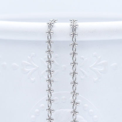 Gold/ Silver Tone Beaded Cable Chains 3.3mm, 18K Gold/ Rhodium plated Brass, Quality Specialty Chain Wholesale (#LK-237)/ 1 Meter=3.3 ft