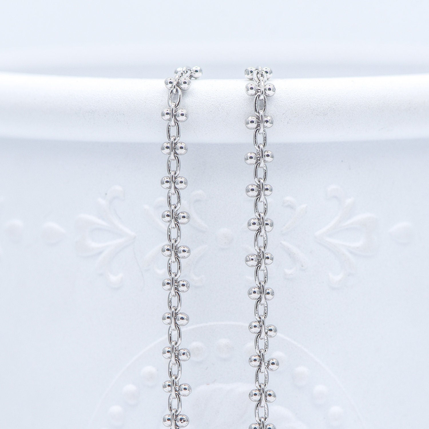 Gold/ Silver Tone Beaded Cable Chains 3.3mm, 18K Gold/ Rhodium plated Brass, Quality Specialty Chain Wholesale (#LK-237)/ 1 Meter=3.3 ft