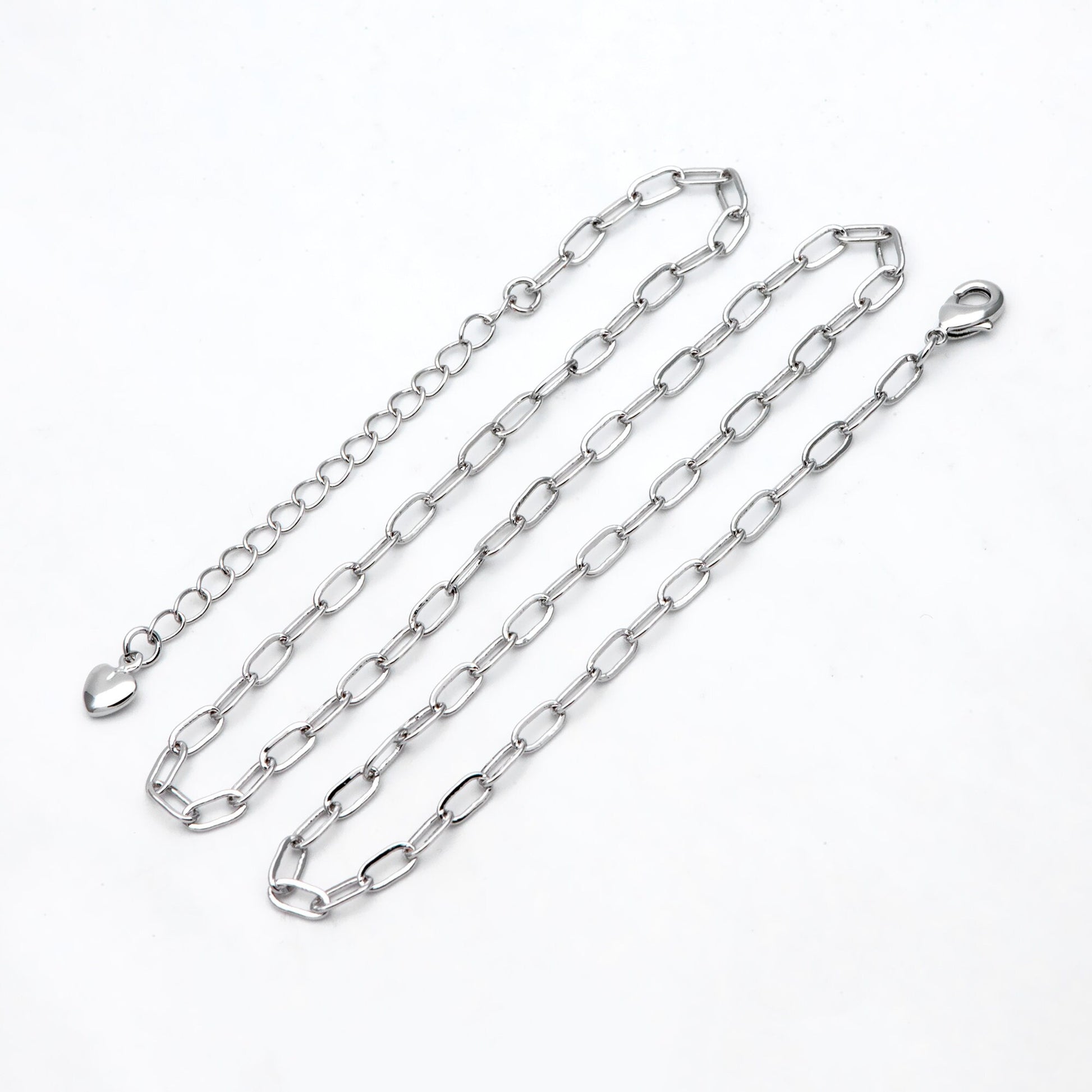 Gold/ Silver tone Paperclip Chains 3mm, Finished Necklace with Extender Chain, Ready to Wear, 16-18 Inch Adjustable (#LK-467)