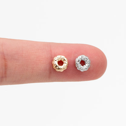 10pcs Gold/ Silver Tone Round Patterned Spacer Beads 6mm, Real Gold/ Rhodium plated Brass Flower Spacer Beads (GB-4365)