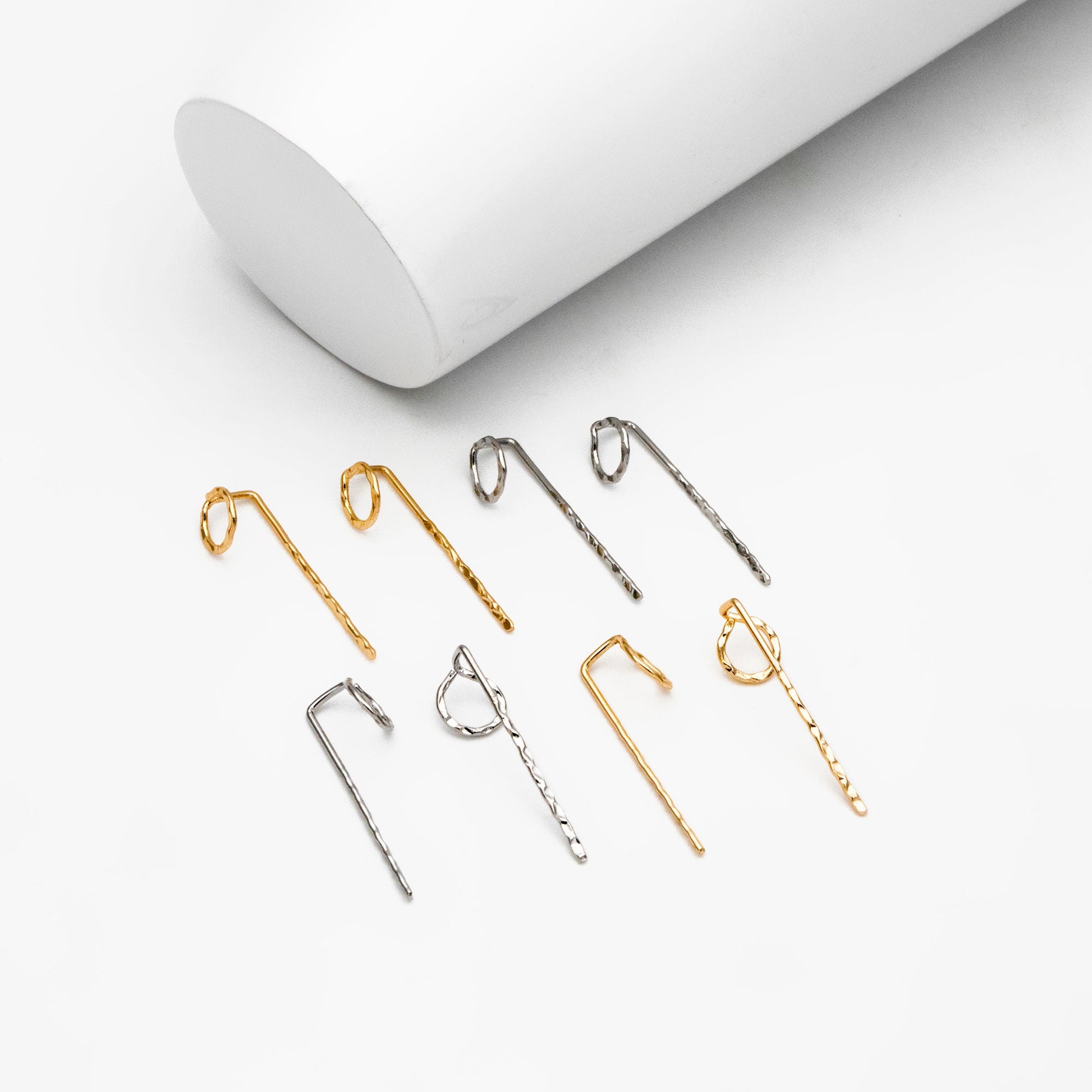 10pcs Gold/ Silver Hammered Hoop Ear Hooks, Gold/ Rhodium plated Brass, Minimalist Round Earrings (GB-4431)
