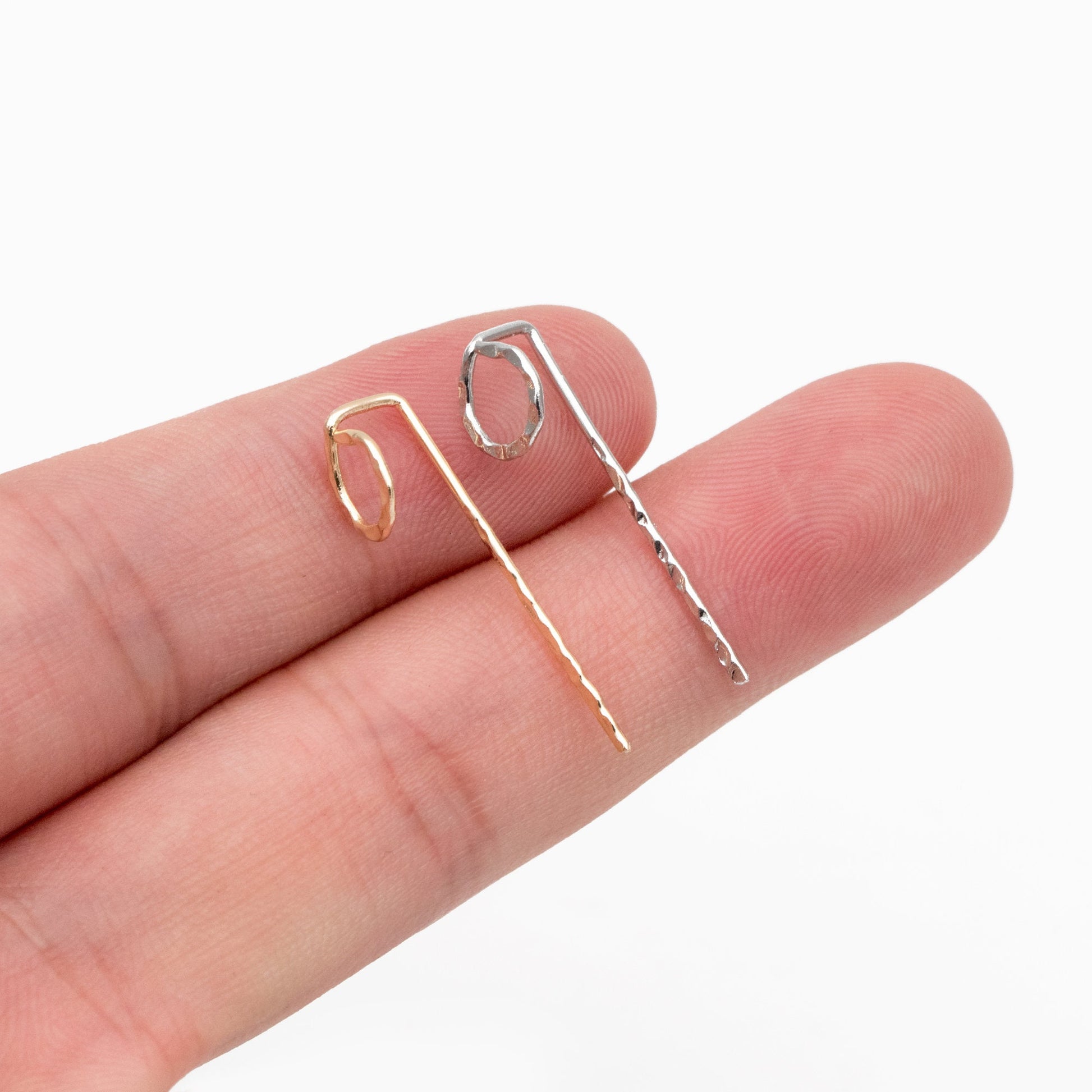 10pcs Gold/ Silver Hammered Hoop Ear Hooks, Gold/ Rhodium plated Brass, Minimalist Round Earrings (GB-4431)