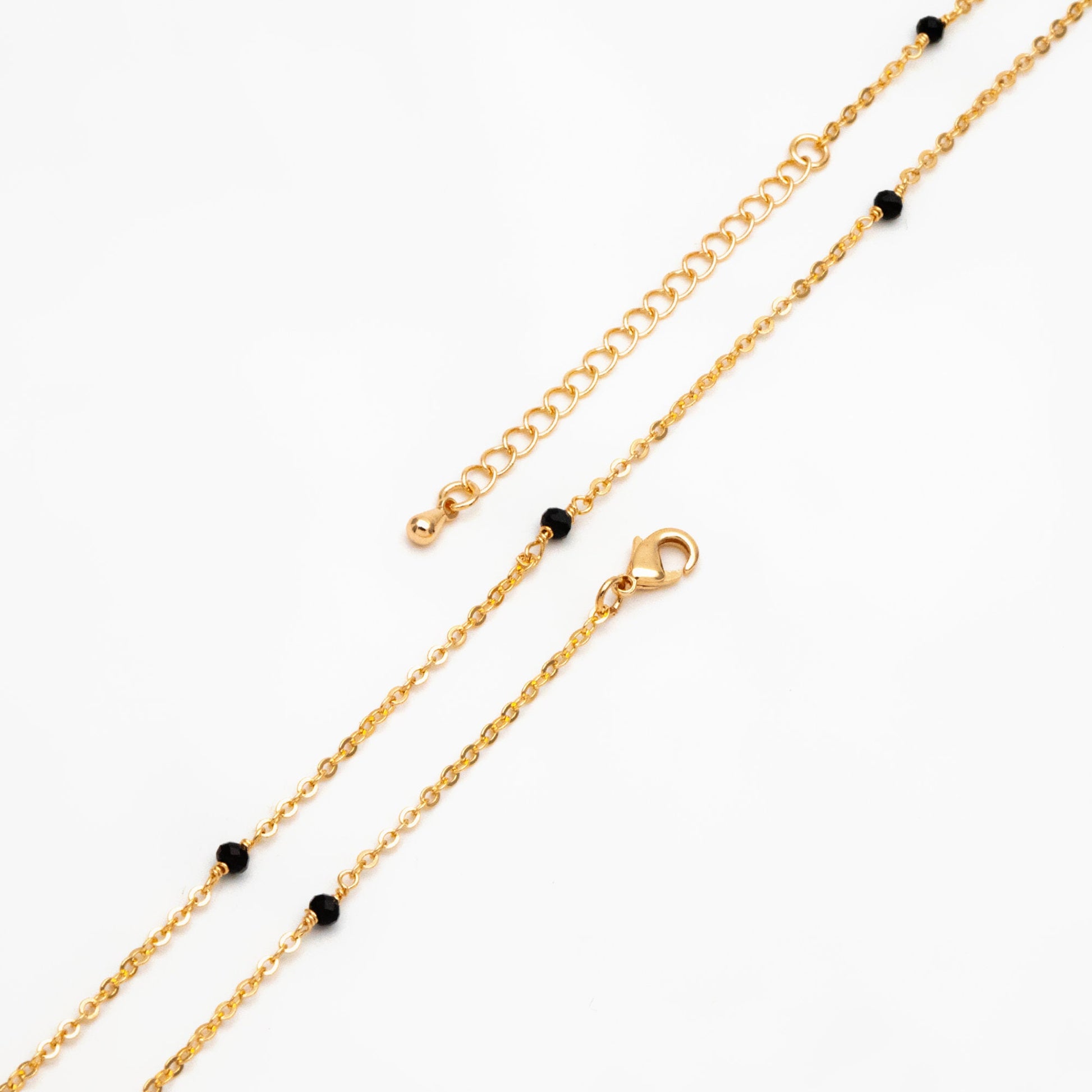 Black/ Grey/ White Crystal Bead Chains, Finished Bracelet/ Anklet/ Necklace with Extender Chain, Gold plated Brass, Ready to Wear (#LK-145)