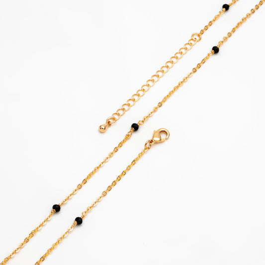 Black/ Grey/ White Crystal Bead Chains, Finished Bracelet/ Anklet/ Necklace with Extender Chain, Gold plated Brass, Ready to Wear (#LK-145)