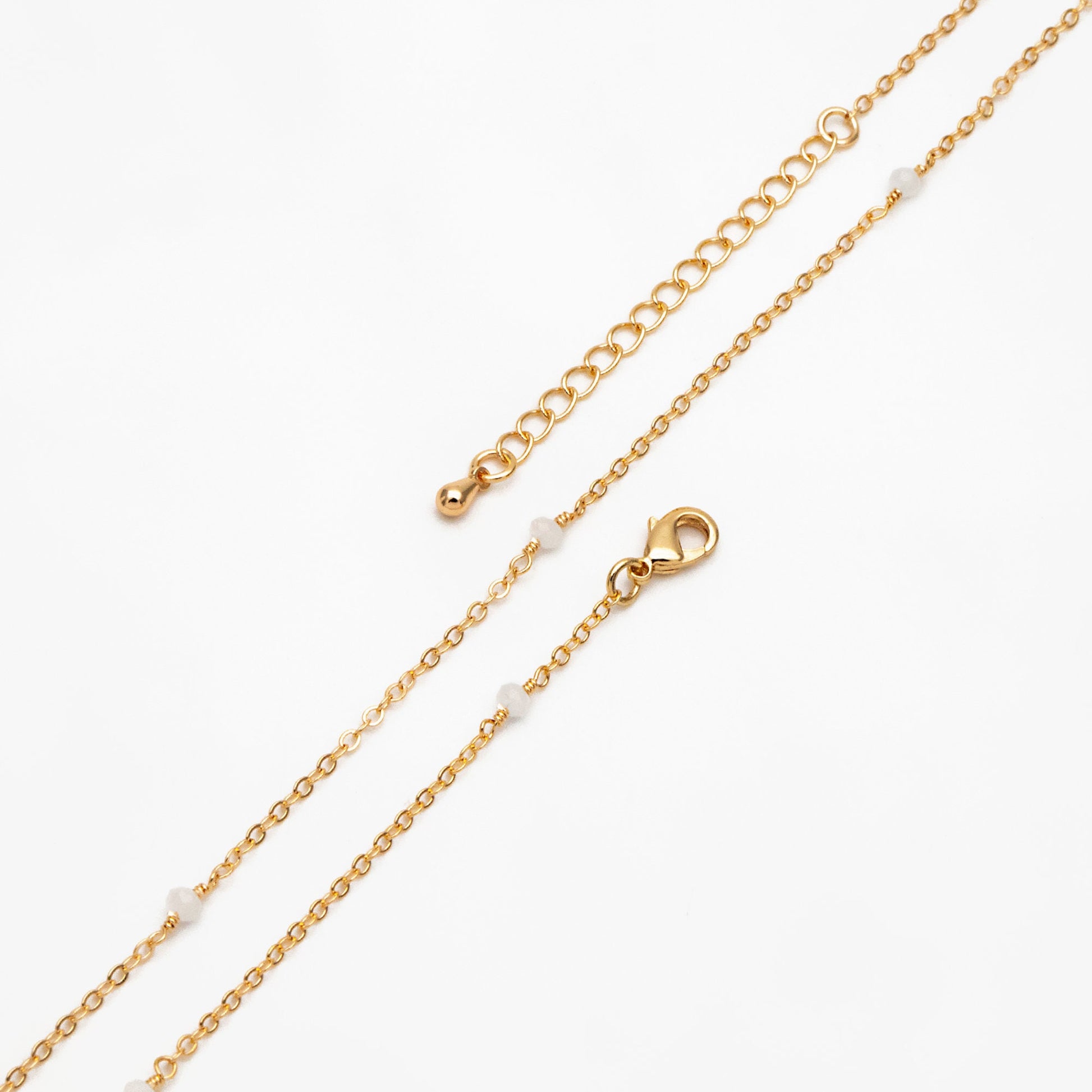 Black/ Grey/ White Crystal Bead Chains, Finished Bracelet/ Anklet/ Necklace with Extender Chain, Gold plated Brass, Ready to Wear (#LK-145)