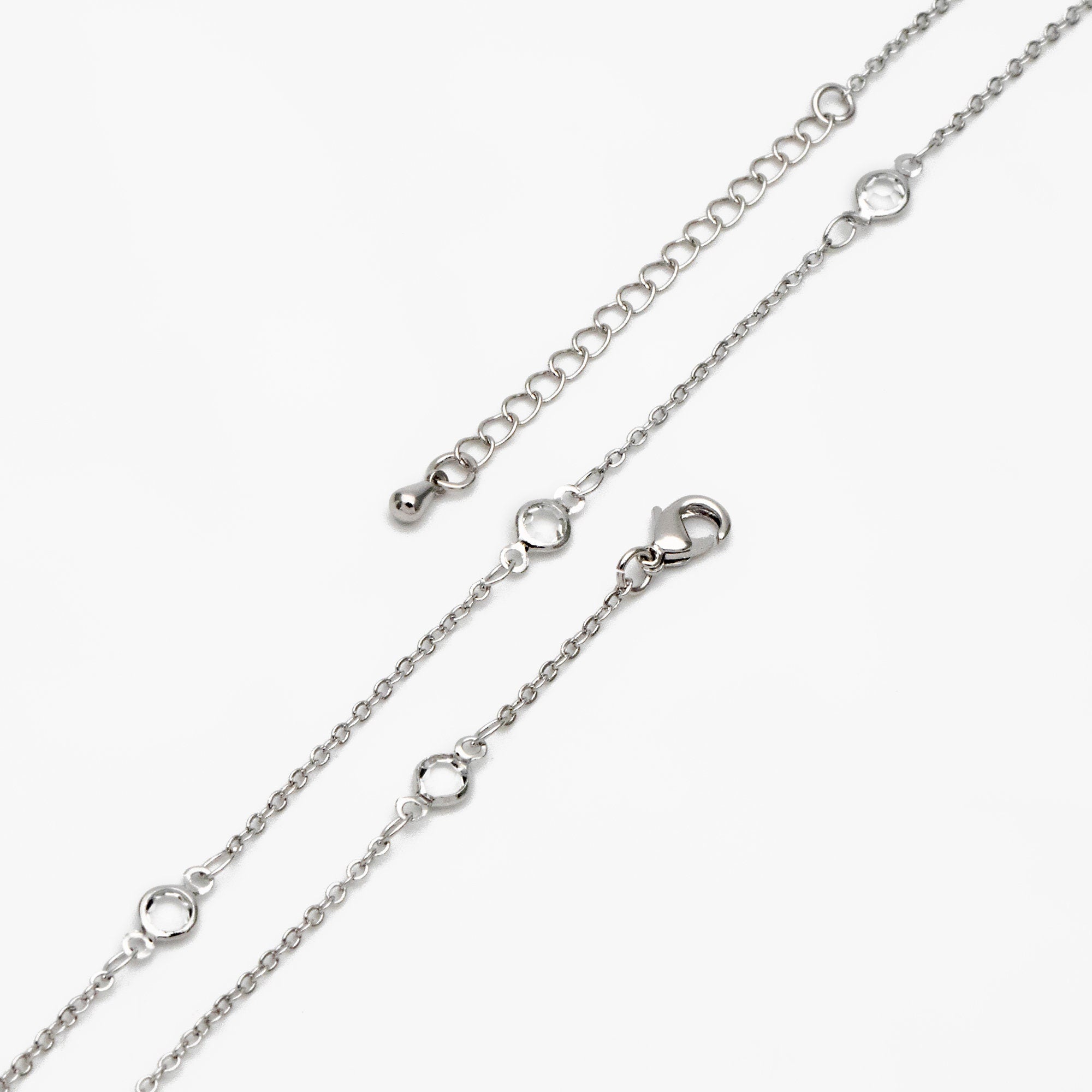 Adjustable Bracelet/ Anklet/ Necklace with Extender, 18K Gold/ Rhodium plated Brass, Crystal Coin Bead Chain, Ready to Wear (#LK-147-4.5)