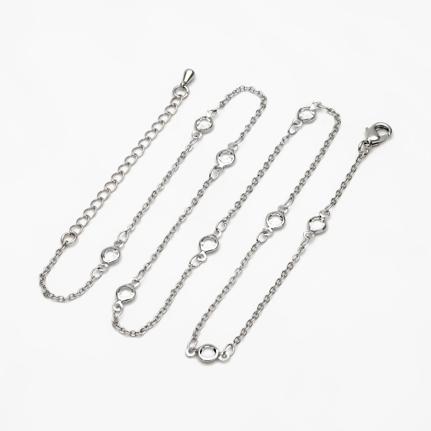 Adjustable Bracelet/ Anklet/ Necklace with Extender, 18K Gold/ Rhodium plated Brass, Crystal Coin Bead Chain, Ready to Wear (#LK-147-4.5)