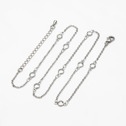 Adjustable Bracelet/ Anklet/ Necklace with Extender, 18K Gold/ Rhodium plated Brass, Crystal Coin Bead Chain, Ready to Wear (#LK-147-4.5)