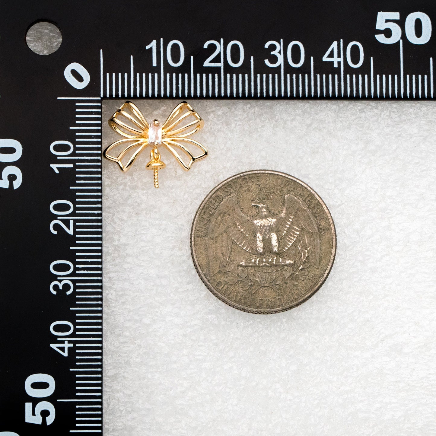 4pcs CZ Pave Gold Bowknot Earrings With Pearl Peg, Pearl Earring Mounts, Half Drilled Pearls Earring Settings (GB-4438)