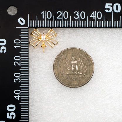 4pcs CZ Pave Gold Bowknot Earrings With Pearl Peg, Pearl Earring Mounts, Half Drilled Pearls Earring Settings (GB-4438)