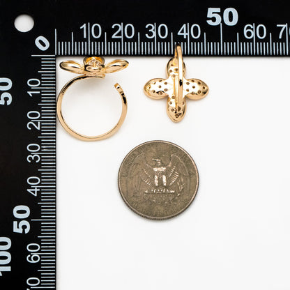 4pcs CZ Pave Gold Flower Ring, Adjustable Ring Mounting, Pearl Ring Setting (#GB-4439)