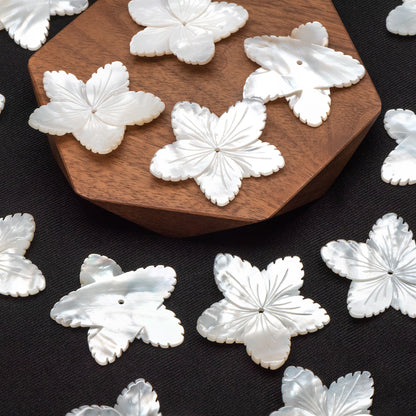 10pcs White Mother of Pearl Carved Flowers 35-43mm, Unique Large Shell Flowers (V1162)