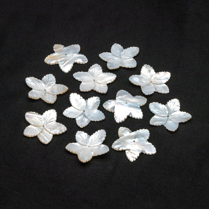 10pcs White Mother of Pearl Carved Flowers 35-43mm, Unique Large Shell Flowers (V1162)