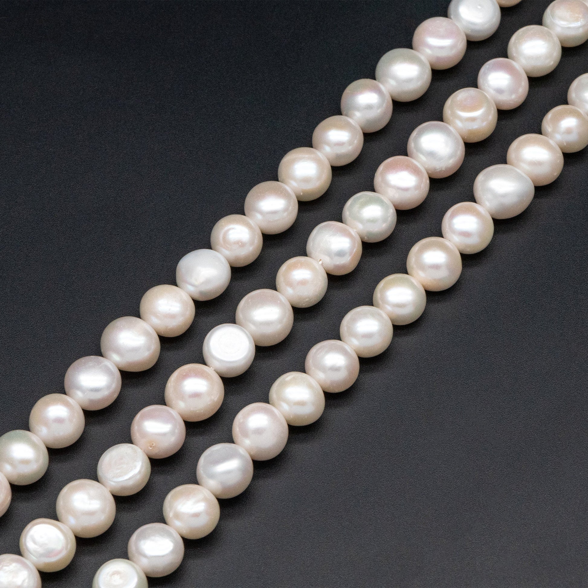 Freshwater Button Pearls 10mm, White Nugget Pearls, Natural Baroque Potato Pearls (PL-79)/ 14.5" full strand