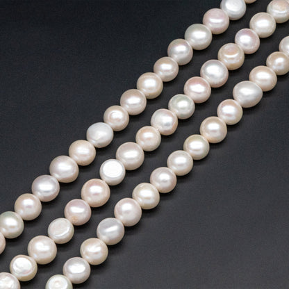 Freshwater Button Pearls 10mm, White Nugget Pearls, Natural Baroque Potato Pearls (PL-79)/ 14.5" full strand