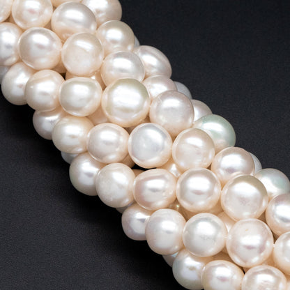 Freshwater Button Pearls 10mm, White Nugget Pearls, Natural Baroque Potato Pearls (PL-79)/ 14.5" full strand