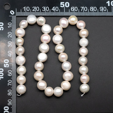 Freshwater Button Pearls 10mm, White Nugget Pearls, Natural Baroque Potato Pearls (PL-79)/ 14.5" full strand