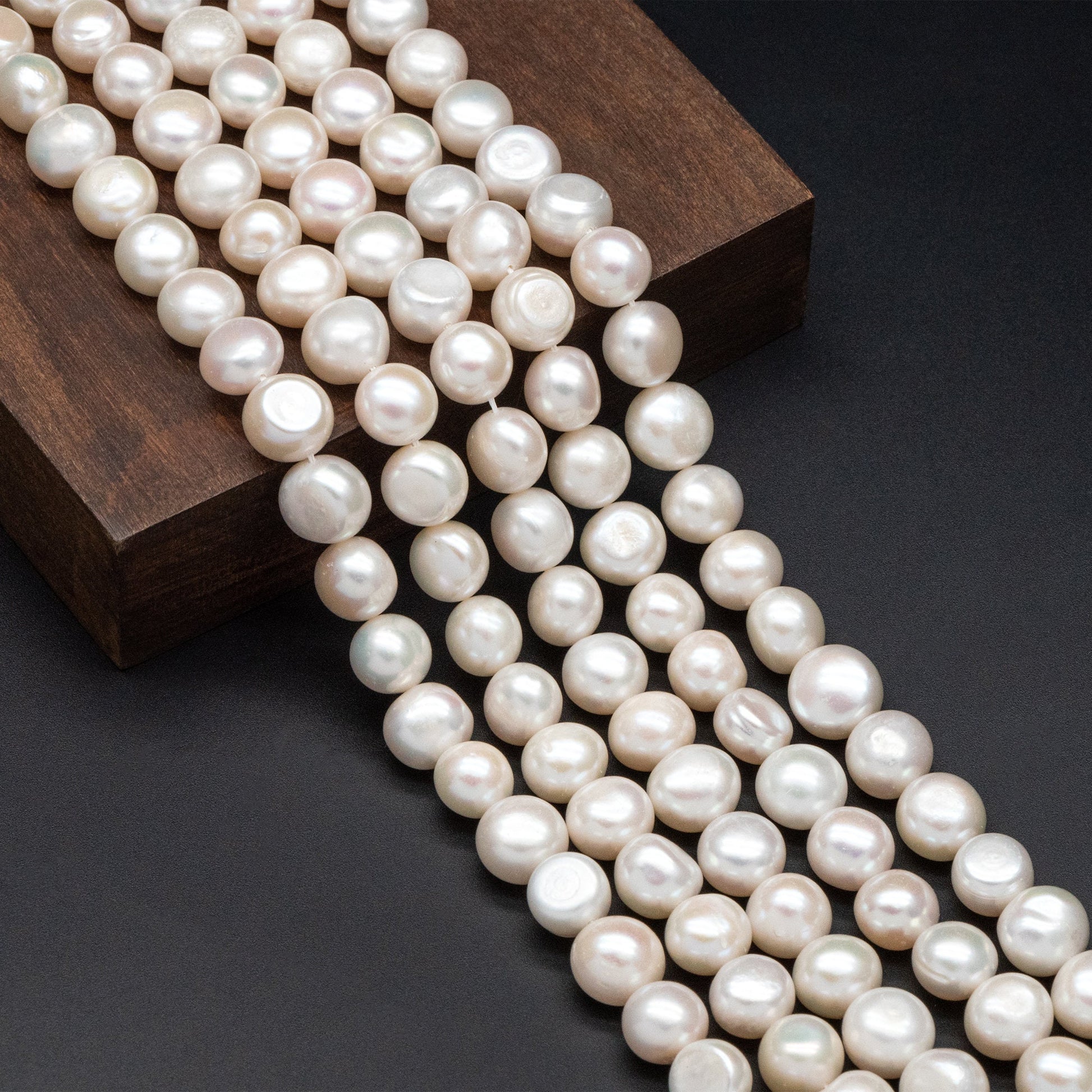 Freshwater Button Pearls 10mm, White Nugget Pearls, Natural Baroque Potato Pearls (PL-79)/ 14.5" full strand