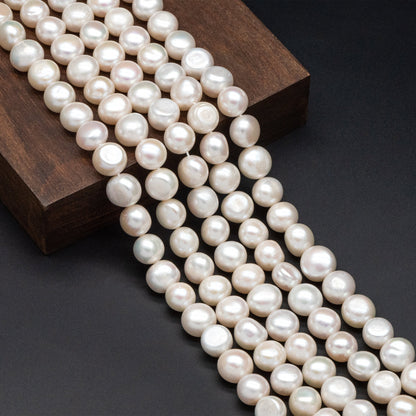 Freshwater Button Pearls 10mm, White Nugget Pearls, Natural Baroque Potato Pearls (PL-79)/ 14.5" full strand